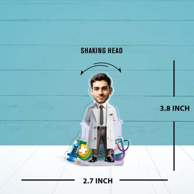 Personalized Doctor Rotating Tabletop with Solar Powered Customized with Funny Face Caricature Birthday Gift for Doctor Idol for Doctor Clinic Desk Table Decor & Car Dashboard